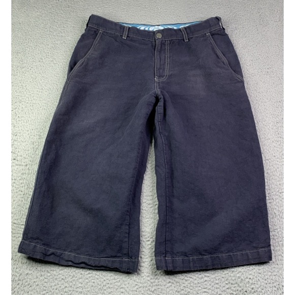 Vintage Armani Jeans Shorts Men Size 30 Baggy Logo Hemp Cotton Blend Dark Blue